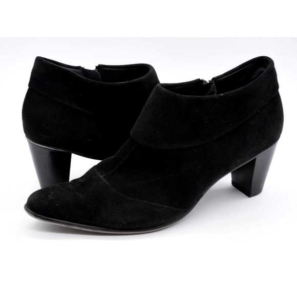 Paul Green Booties Womens 8.5 Black Suede Almond Toe Zip Ankle Boots Cone Heel - Picture 1 of 11